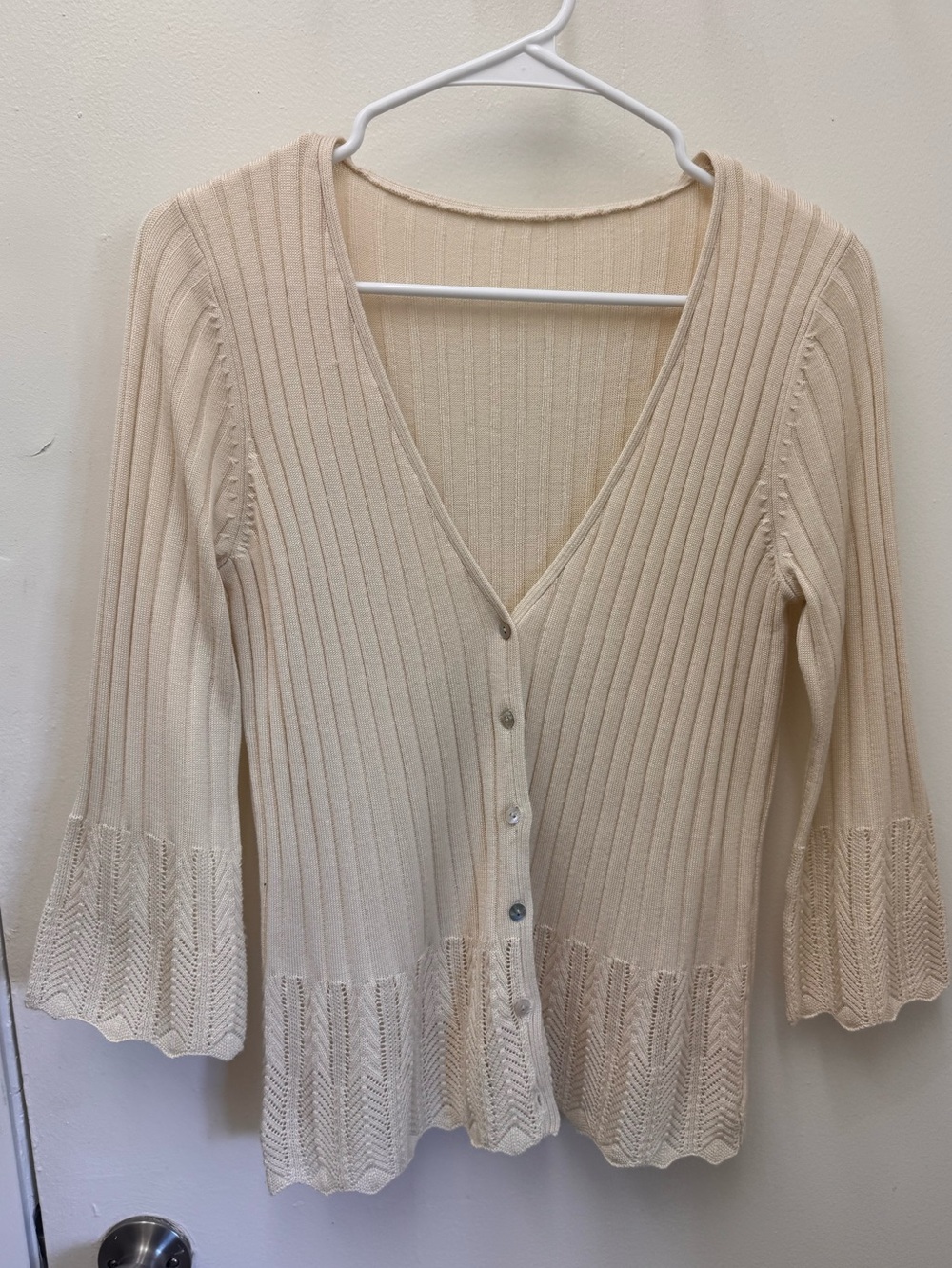 Cream Ribbed Button-Front Cardigan